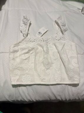 Abercrombie & Fitch White Lace Embroidered Crop Top